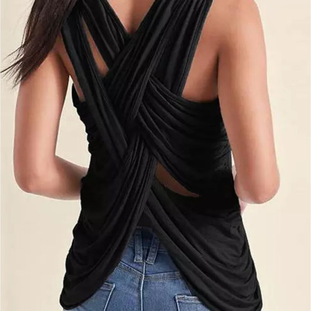 Unbranded Criss Cross‎ Open Back Tank Top Black Size Small